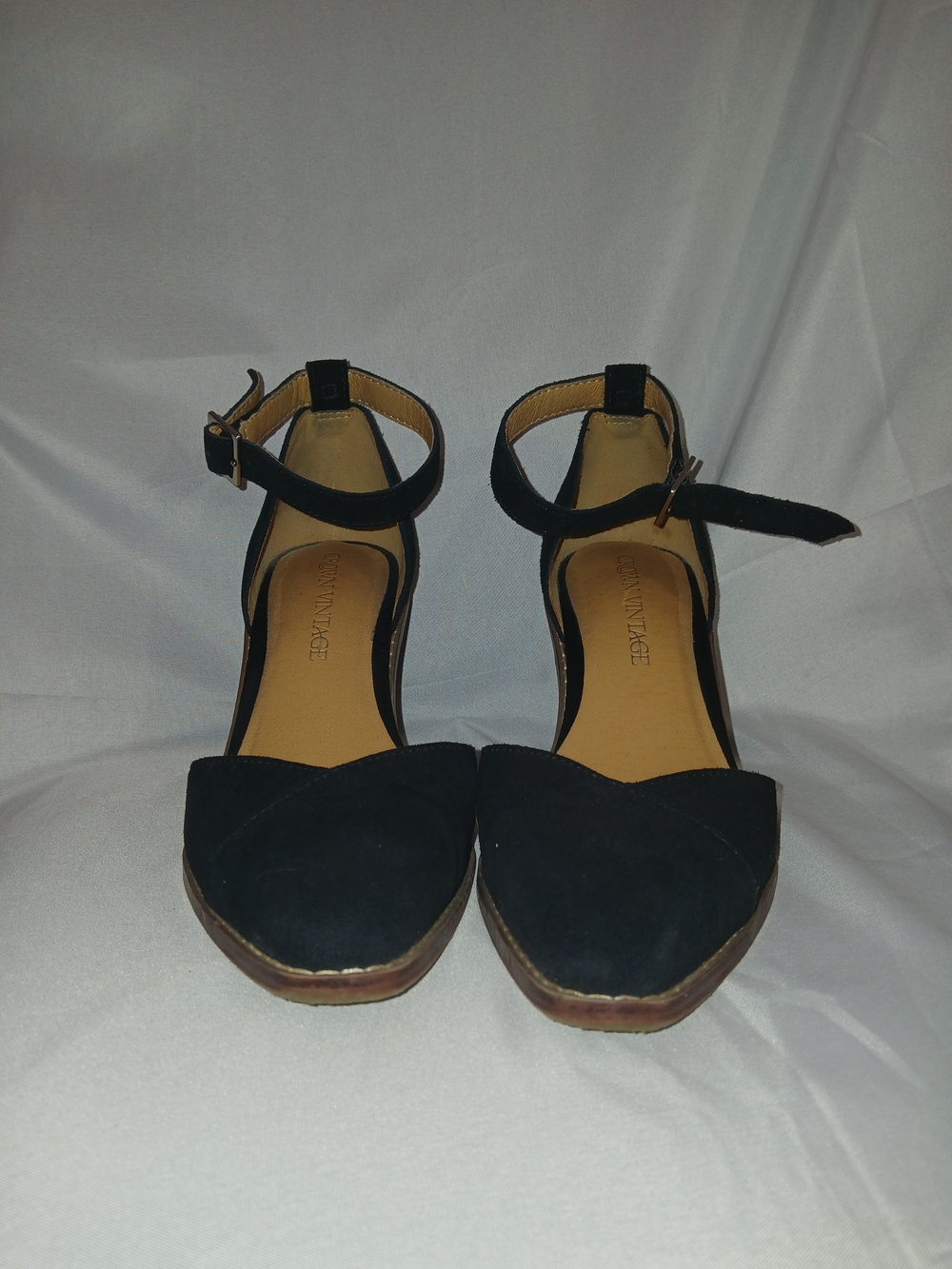 Crown Vintage Black Suede Ankle-Strap Heels